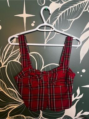 ❤️ Forever 21 Red Plaid Button-Front Cropped Top ❤️